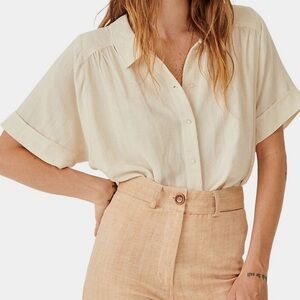 Sessun, Ambroggio cream short sleeve shirt linen blend